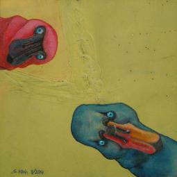 Die Zwo, Oil on Cardboard, 20 x 20 cm, 2014