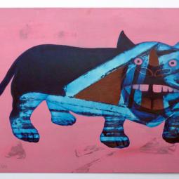 Katzenhund, Oil on Cardboard, 35 x 52 cm, 2013