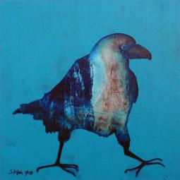 Rabenvogel 01, Oil on Cardboard, 21 x 21 cm, 2014