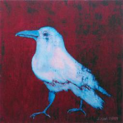 Rabenvogel 02, Oil on Cardboard, 21 x 21 cm, 2014